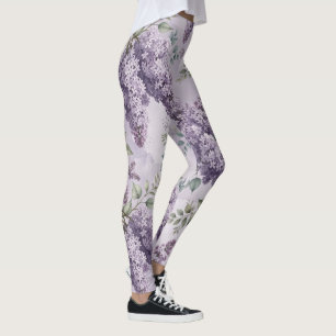 Legging Lilases Flores de Lilás Verde Sálvia Lavanda Empoe