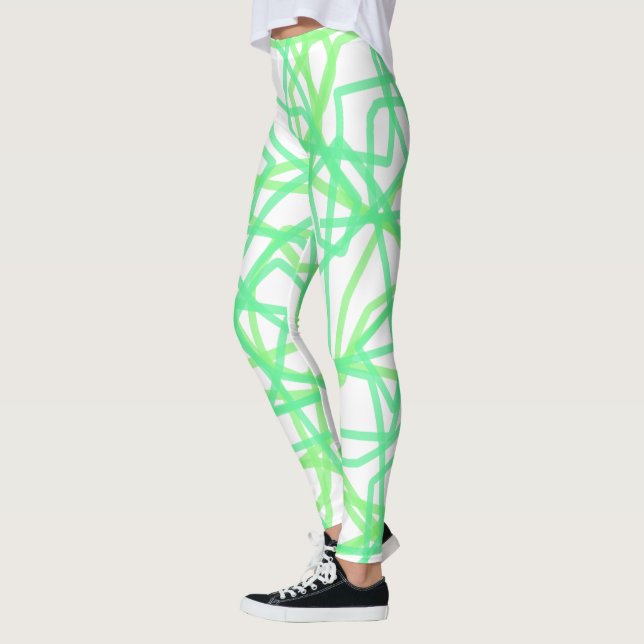 Legging Lima Verde e Branco Listrado Rabisco Abstrato (Esquerda)