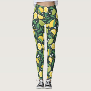 Legging Limão amarelo e padrão de Comida de Fruta verde