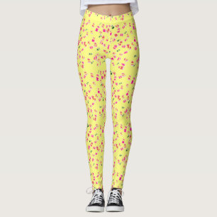 Legging Limão-creme pálido com padrões minúsculos cor-de-r