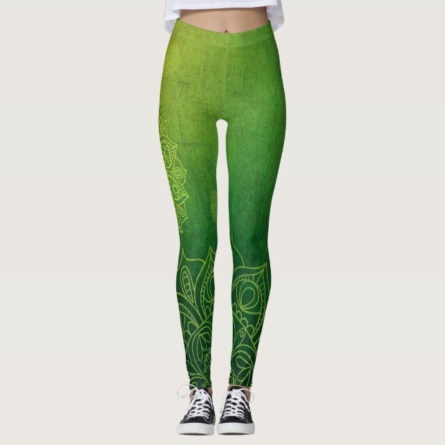 Legging Limão de limão escuro Flores de Lotus Yoga (Frente)