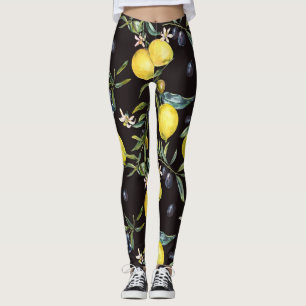Legging Limão, ramos de oliveira: padrão de aquarela.