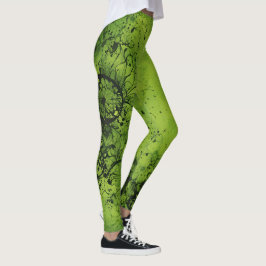 Legging Lime Green Grunge with Black Accents