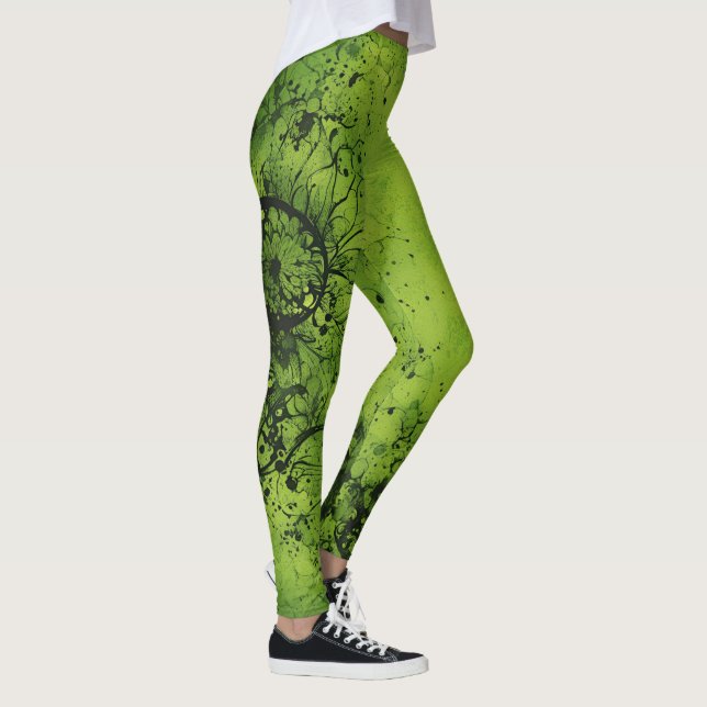 Legging Lime Green Grunge with Black Accents (Direita)