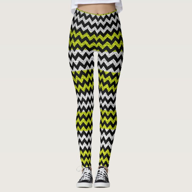 Legging Lime Preto Branco Chevron Moderno Couro (Frente)