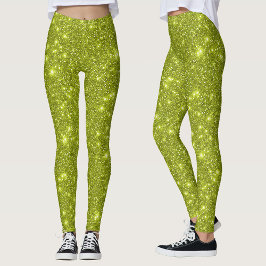 Legging Limo Amarelo Moderno Brilhante de Glitter para Fes
