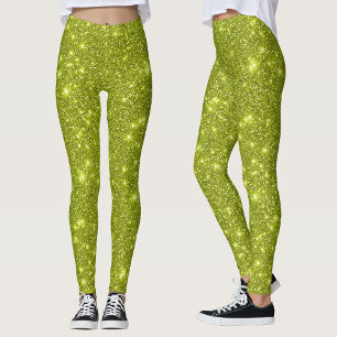 Legging Limo Amarelo Moderno Brilhante de Glitter para Fes