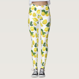 Legging Limões Amarelos Padrão de Fruta de Aquarela