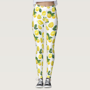 Legging Limões Amarelos Padrão de Fruta de Aquarela