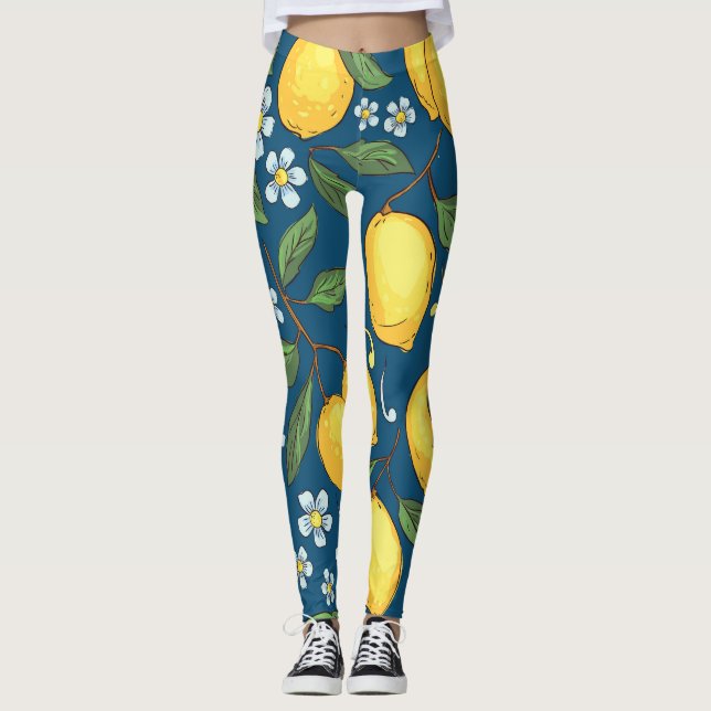 Legging Limões Amarelos: Padrão de Fruta Tropical. (Frente)