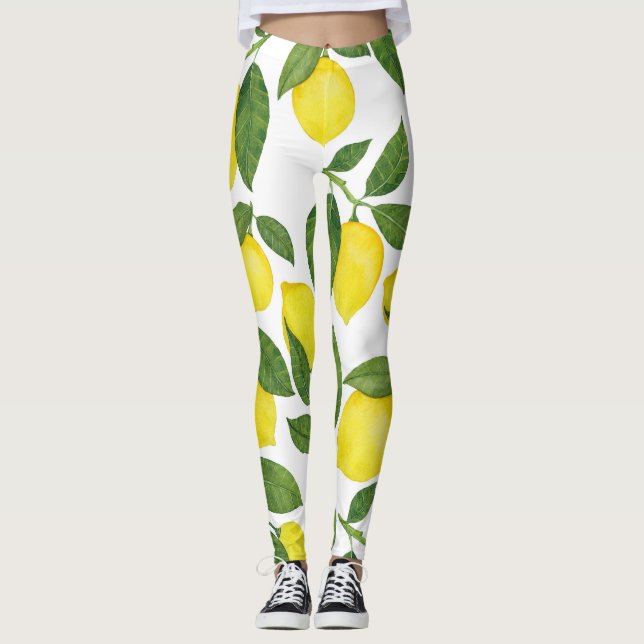 Legging Limões de Aquarela: Padrão de Fruta de Verão (Frente)