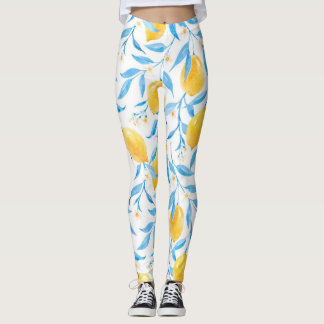Legging Limões de aquarelas: padrão desenhado à mão.