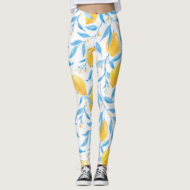 Legging Limões de aquarelas: padrão desenhado à mão. (Frente)