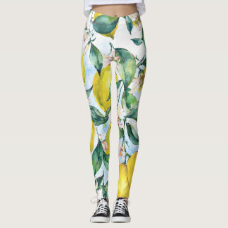 Legging Limões de aquarelas, ramos de citrinos frescos.