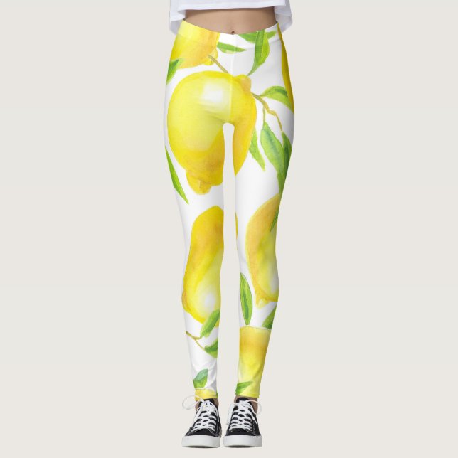 Legging Limões e folhas de aquarelas: padrão. (Frente)