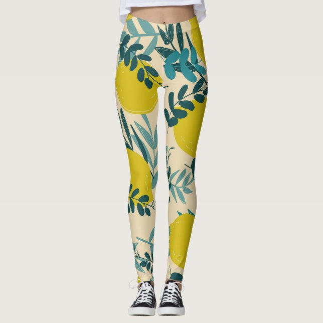 Legging Limões e folhas, fundo de colheita. (Frente)