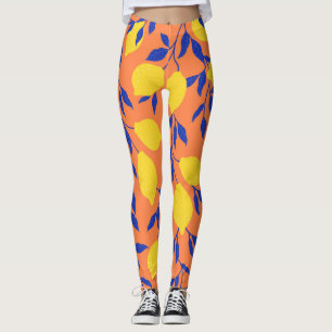 Legging Limões Estilizados Padrão Tropical do Vintage