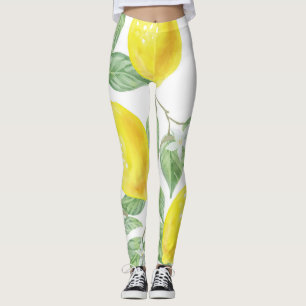 Legging Limões Padrão de Fruta de Aquarela