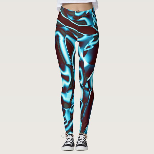 Legging Limpe os tons cianos nas fitas abstrato para cima  (Frente)