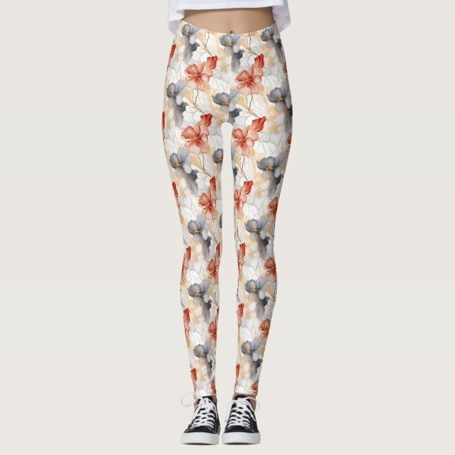 Legging Linda feminina Peach Blue e White Floral (Frente)