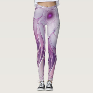 Legging Linda Flor Rosa Moderna Abstrato, Arte Fractal