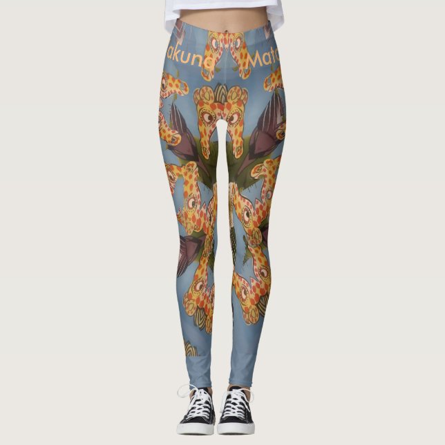 Legging Linda girafa azul engraçada Hakuna Matata (Frente)