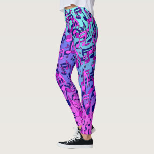 Legging Linda música Livremente Notas Rosa Azul Azul Azul