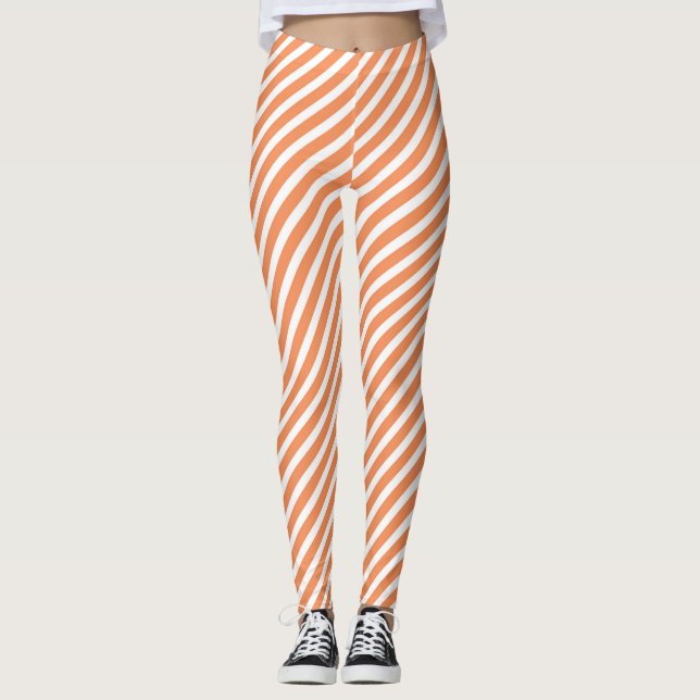 Legging Linda Perna Laranja e Branca listrada (Frente)