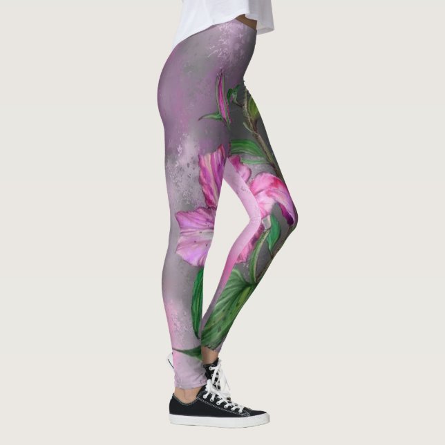 Legging Linda pintura rosada rosa-lírio, flor magra (Direita)