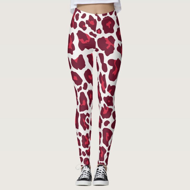 Legging Linda Rosa vermelha Leopard Animal Patterno (Frente)