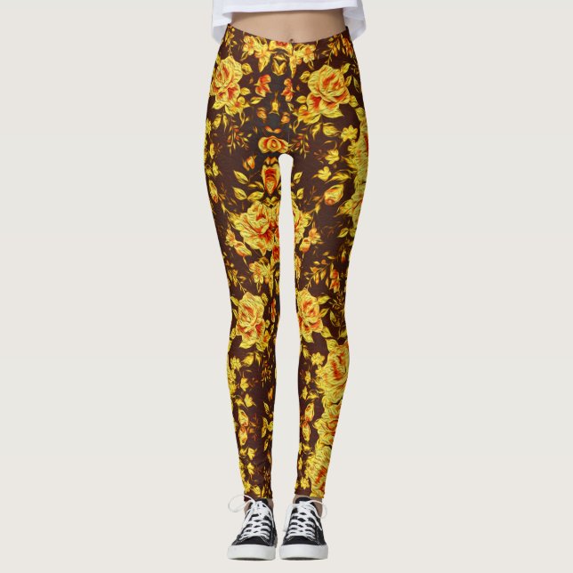Legging Lindas flores amarelas vintonizadas (Frente)