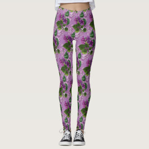 Legging Lindas flores de Mauve Lilace Roxo