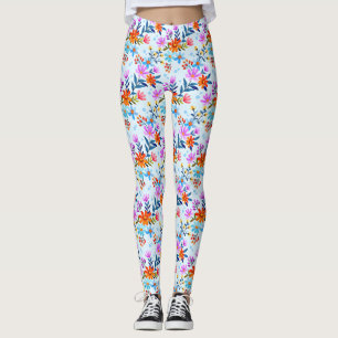 Legging Lindas Flores E Padrões De Folhas