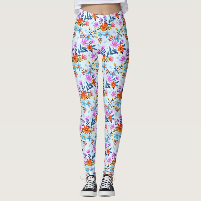 Legging Lindas Flores E Padrões De Folhas (Frente)