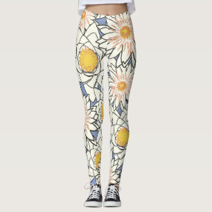 Legging Lindas Flores Grandes Amarelas Azuis Brancas Mulhe