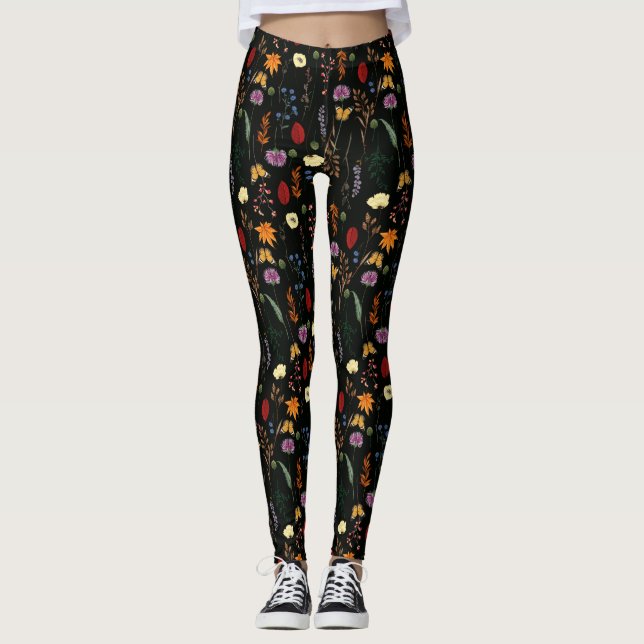 Legging Lindas flores silvestres e borboletas (Frente)