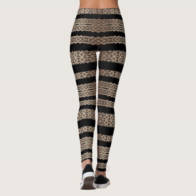 Legging Lindas, pretas com dourado, meias de renda (Verso)