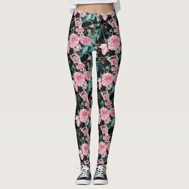 Legging Lindas rosas rosa-velhas, pequenas coxas rosa (Frente)