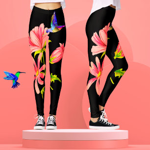 Legging Lindo Elegante Feminino Beija-flor Floral Preto Ro