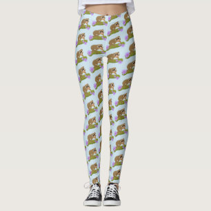 Legging Lindo lóris lento feliz no ramo desenho animado