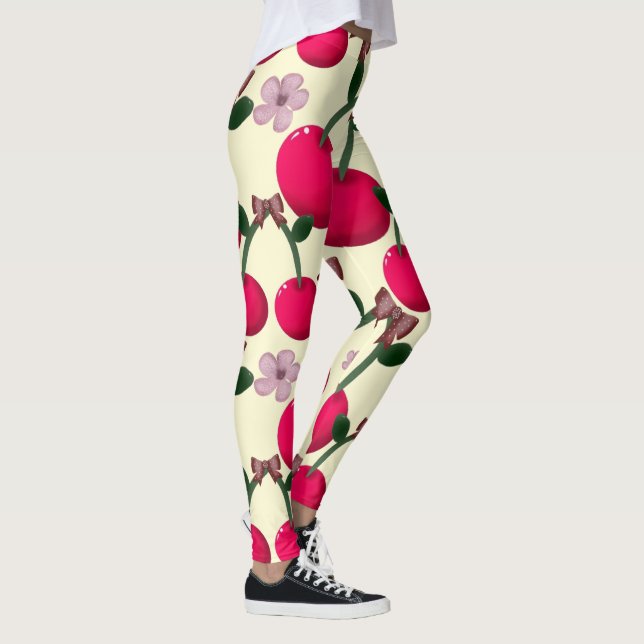 Legging Lindo padrão de cereja vermelha (Direita)