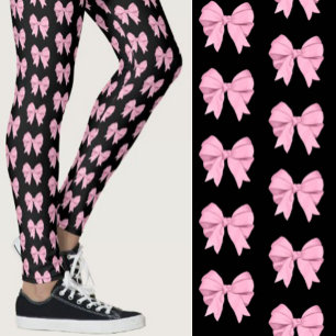 Legging Lindo padrão de laço rosa feminino em preto