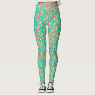 Legging Lindo padrão de paisley vintage colorido