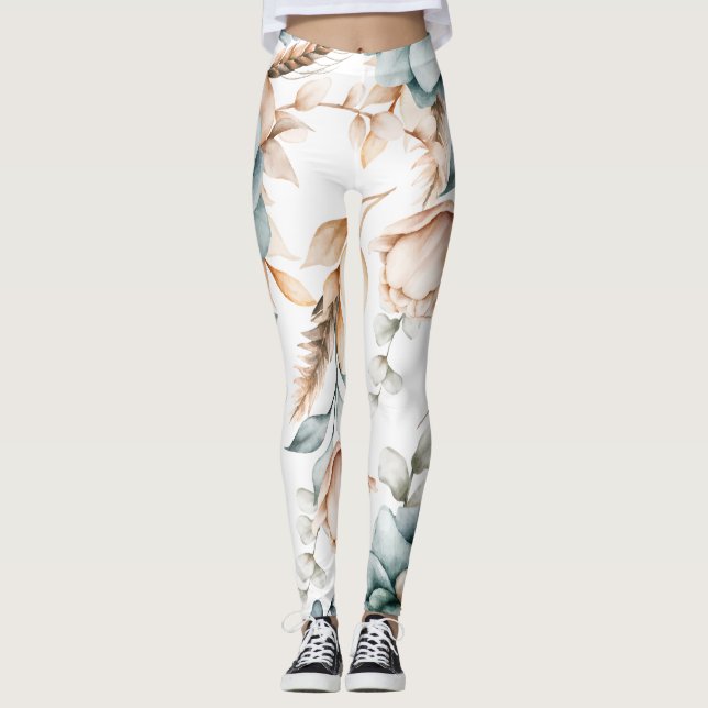 Legging Lindo padrão floral contínuo com vintage  (Frente)