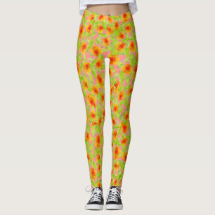 Legging Lindo padrão floral de Marigold Laranja para perso