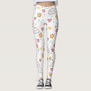 Legging Lindo Padrão Kawaii Pastel Doodle Impresso por Int