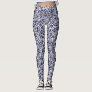 Legging Lindos desenhos de padrões de paisley branco e azu