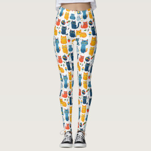 Legging Lindos gatos kawaii brincando com brinquedos branc