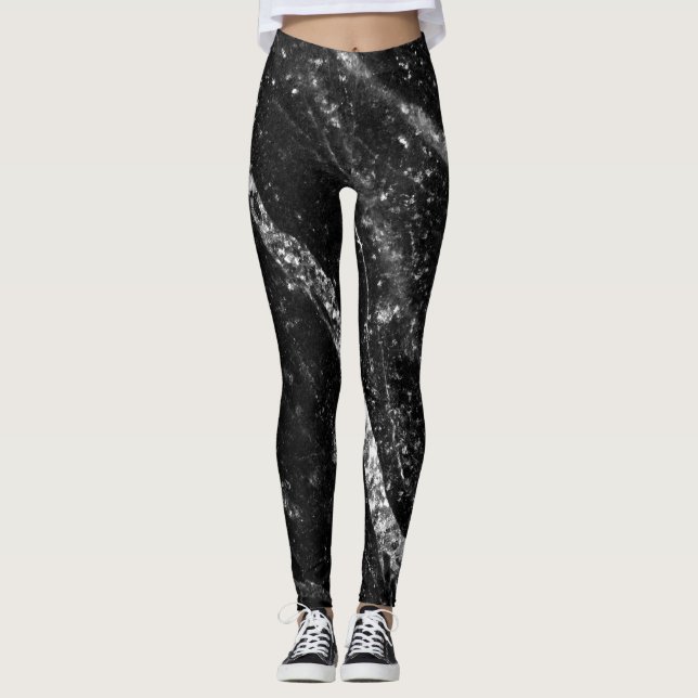 Legging Linha cintilante prateada na abstrato de rocha neg (Frente)