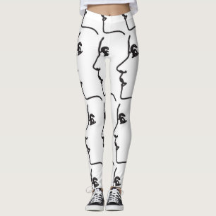 Legging Linha contínua, perfis faciais, ilustração artísti